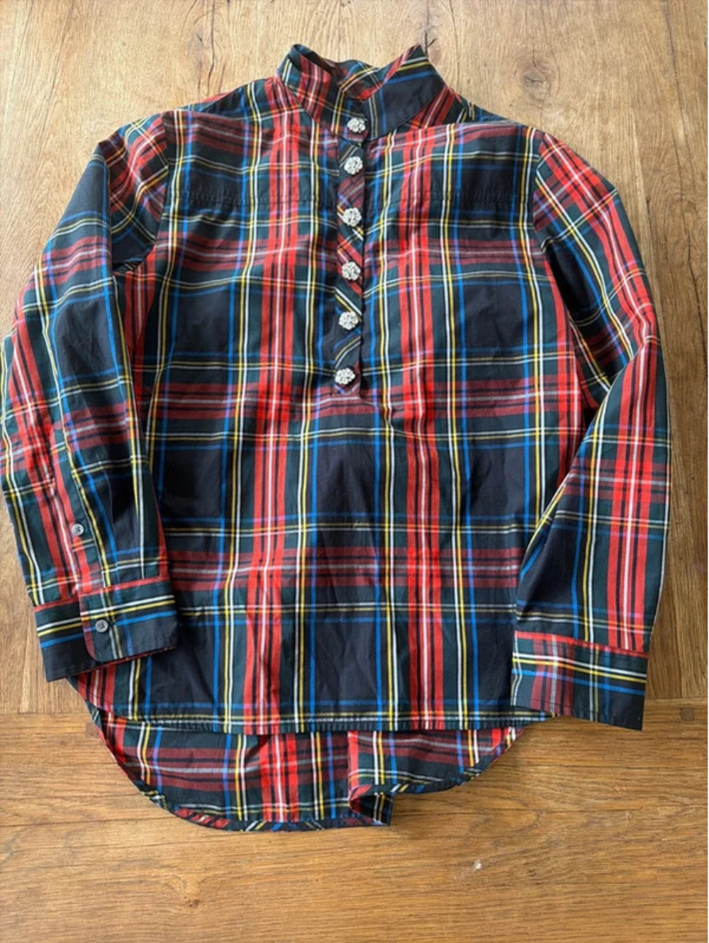 J. Crew Tartan Cotton Poplin Top with Jewel Buttons Holiday Festive Preppy Sz 6